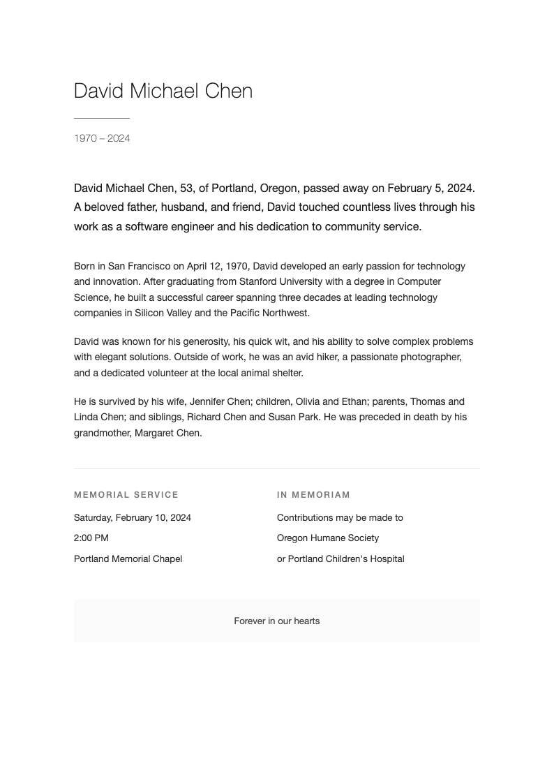 Modern minimalist remembrance